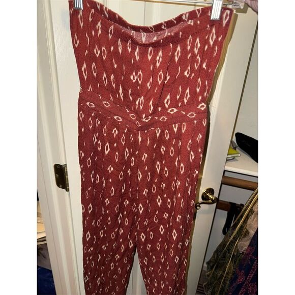 Urban Outfitters Women's S Red Boho Diamond Print Strapless Jumpsuit - Picture 5 of 13